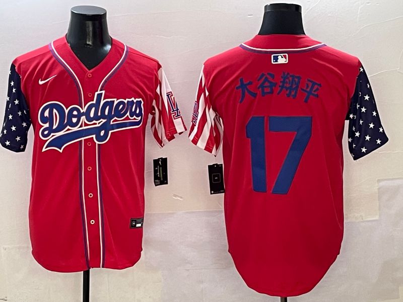 Men Los Angeles Dodgers #17 Ohtani Red a generation of national flags Joint name 2025 Nike MLB Jersey style 5->los angeles dodgers->MLB Jersey